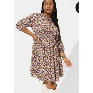 Torrid Floral Mini Dress Plus Size 3X Keyhole Neck Stretch Challis NWT